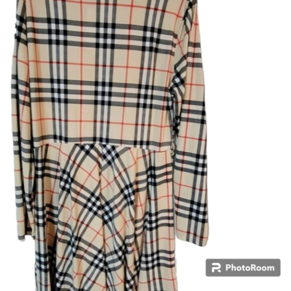 Diphi LiLi Plaid Dress Sz XL Tan Black V-Neck Button Down Fit & Flare Preppy VNT - Picture 8 of 13